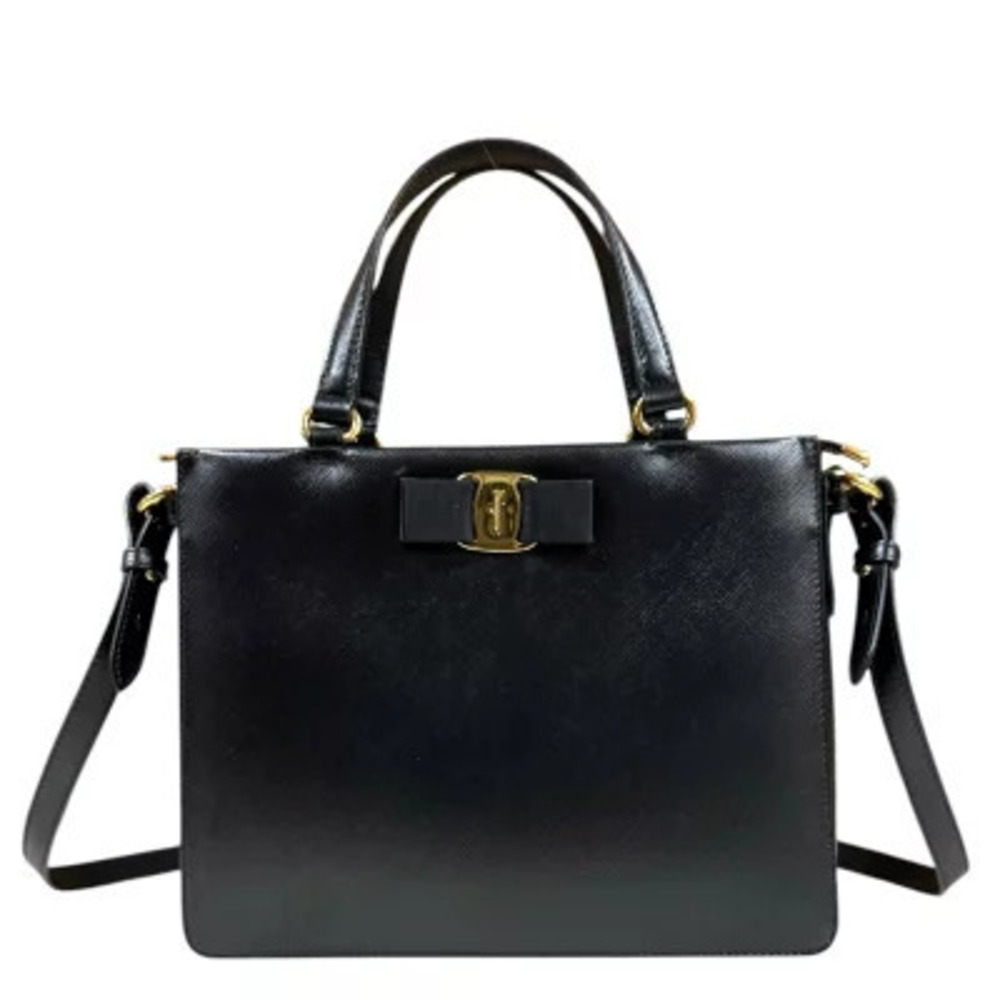 Salvatore Ferragamo Vara Ribbon Shoulder Bag Leather Black
